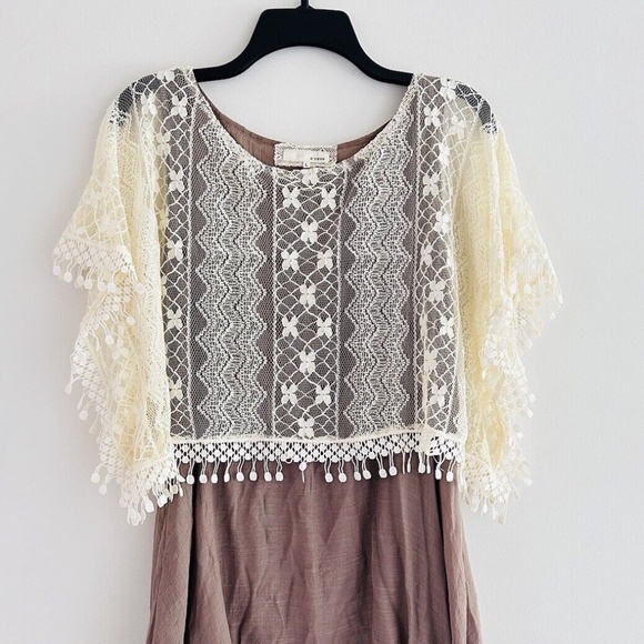 Anthropologie A'reve Eyelet Dolman Dress Womens Size L Brown Lace Overlay - Picture 2 of 13